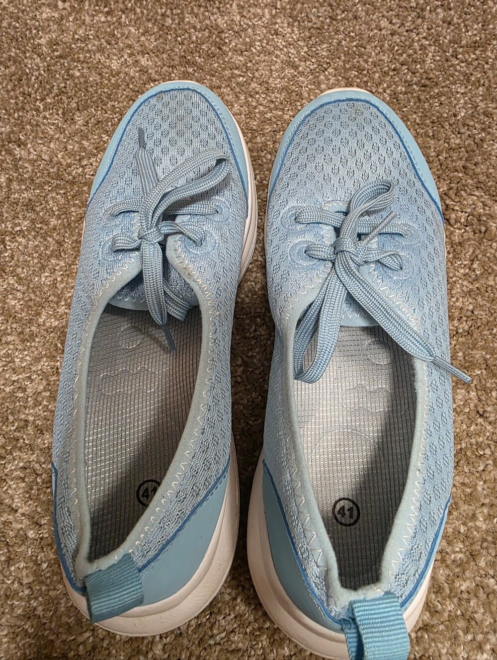 Light Blue Women's Knit Lace-Up Sneakers 41